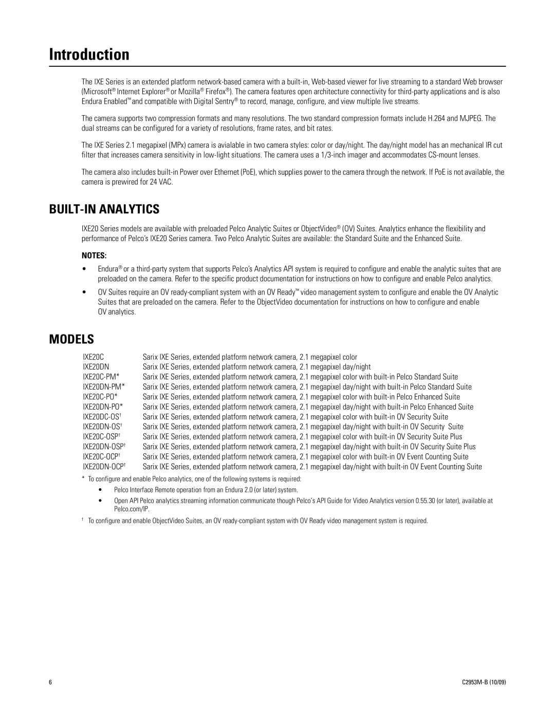 Pelco C2953M-B manual Introduction, BUILT-IN Analytics, Models 