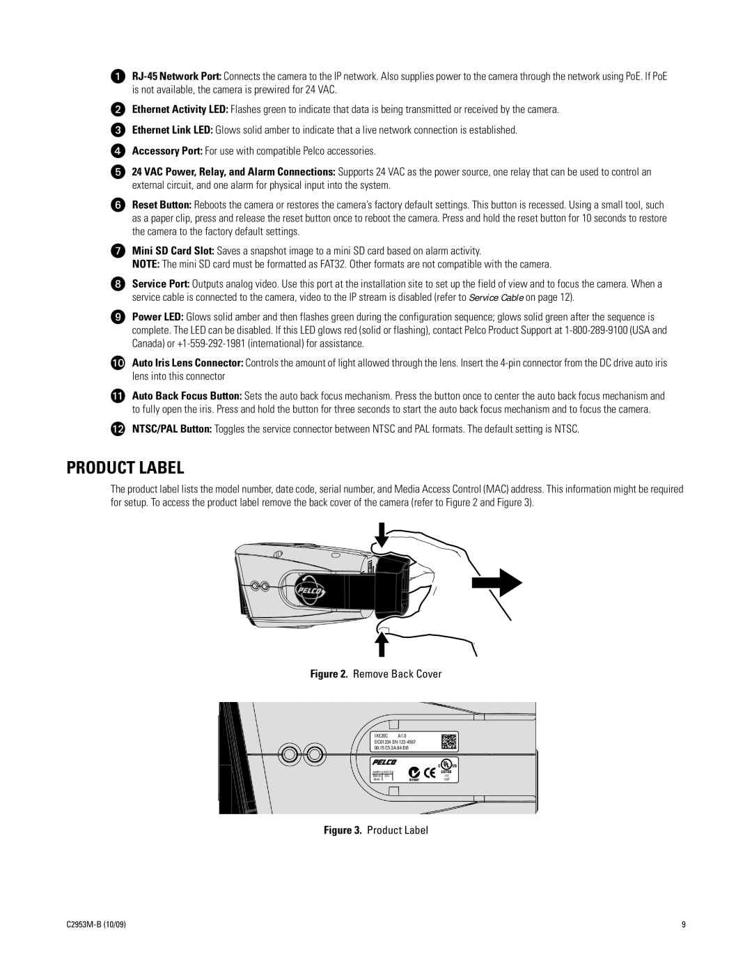 Pelco C2953M-B manual Product Label, Remove Back Cover 