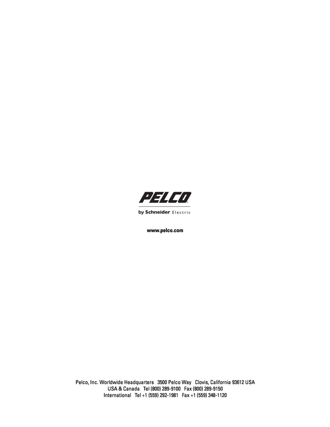 Pelco C2953M-B manual USA & Canada Tel 800 289-9100 Fax 800, International Tel +1 559 292-1981 Fax +1 559 