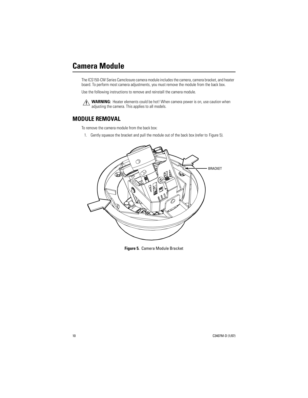 Pelco C3407M-D manual Camera Module, Module Removal 