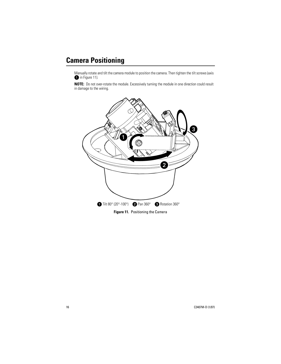 Pelco C3407M-D manual Camera Positioning, Positioning the Camera 