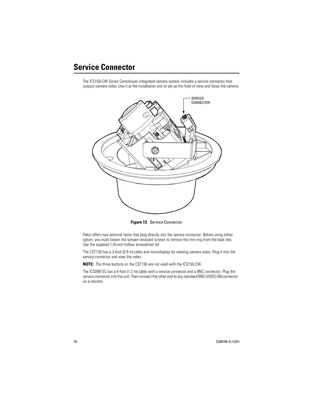 Pelco C3407M-D manual Service Connector 