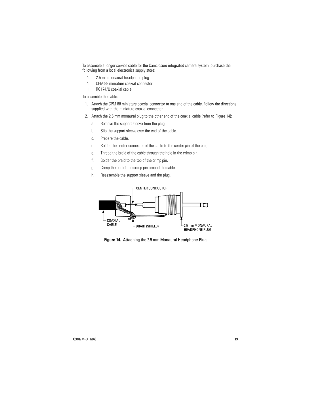 Pelco C3407M-D manual Center Conductor Coaxial Cable Braid Shield 