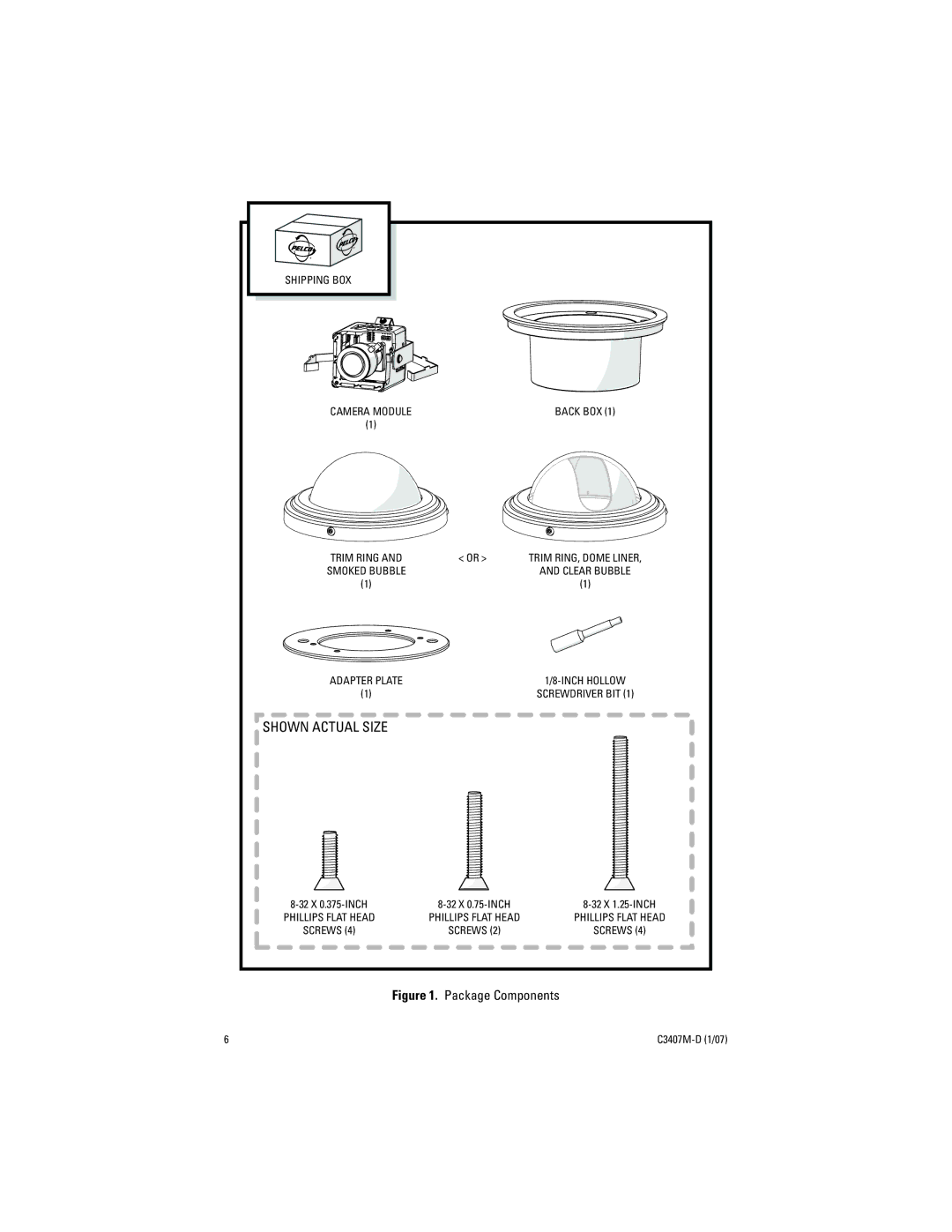 Pelco C3407M-D manual Shown Actual Size 