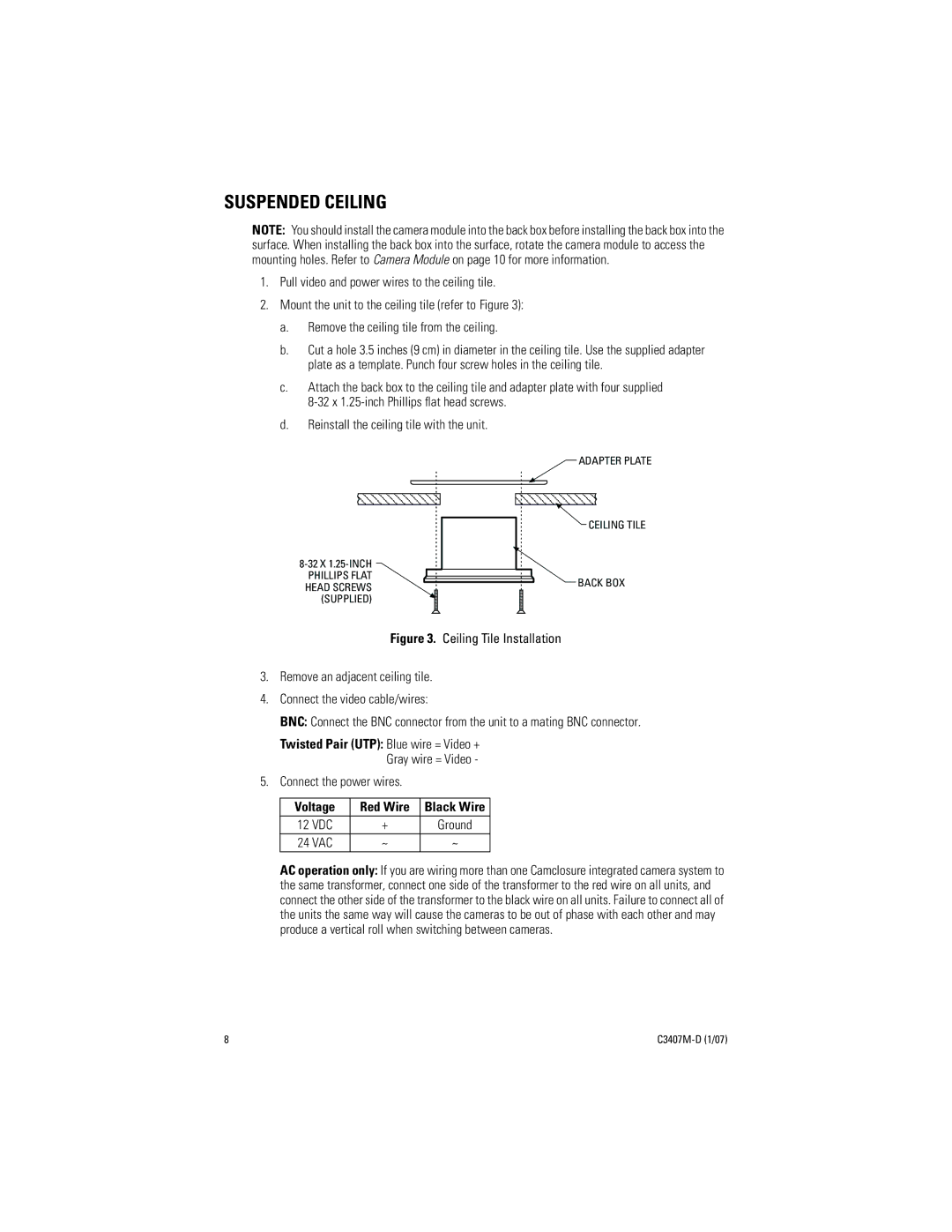 Pelco C3407M-D manual Suspended Ceiling 