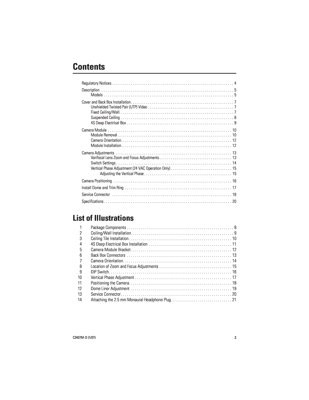 Pelco C3407M-D manual List of Illustrations, Contents 