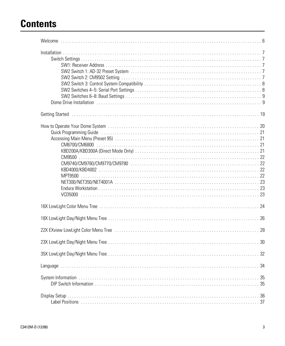 Pelco C3412M-D manual Contents 