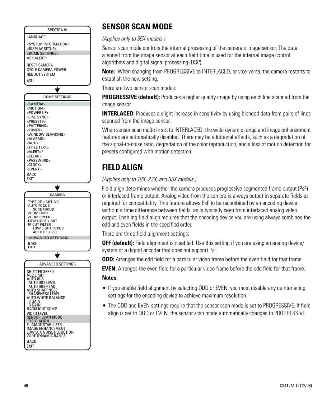 Pelco C3412M-D manual Sensor Scan Mode, Field Align 
