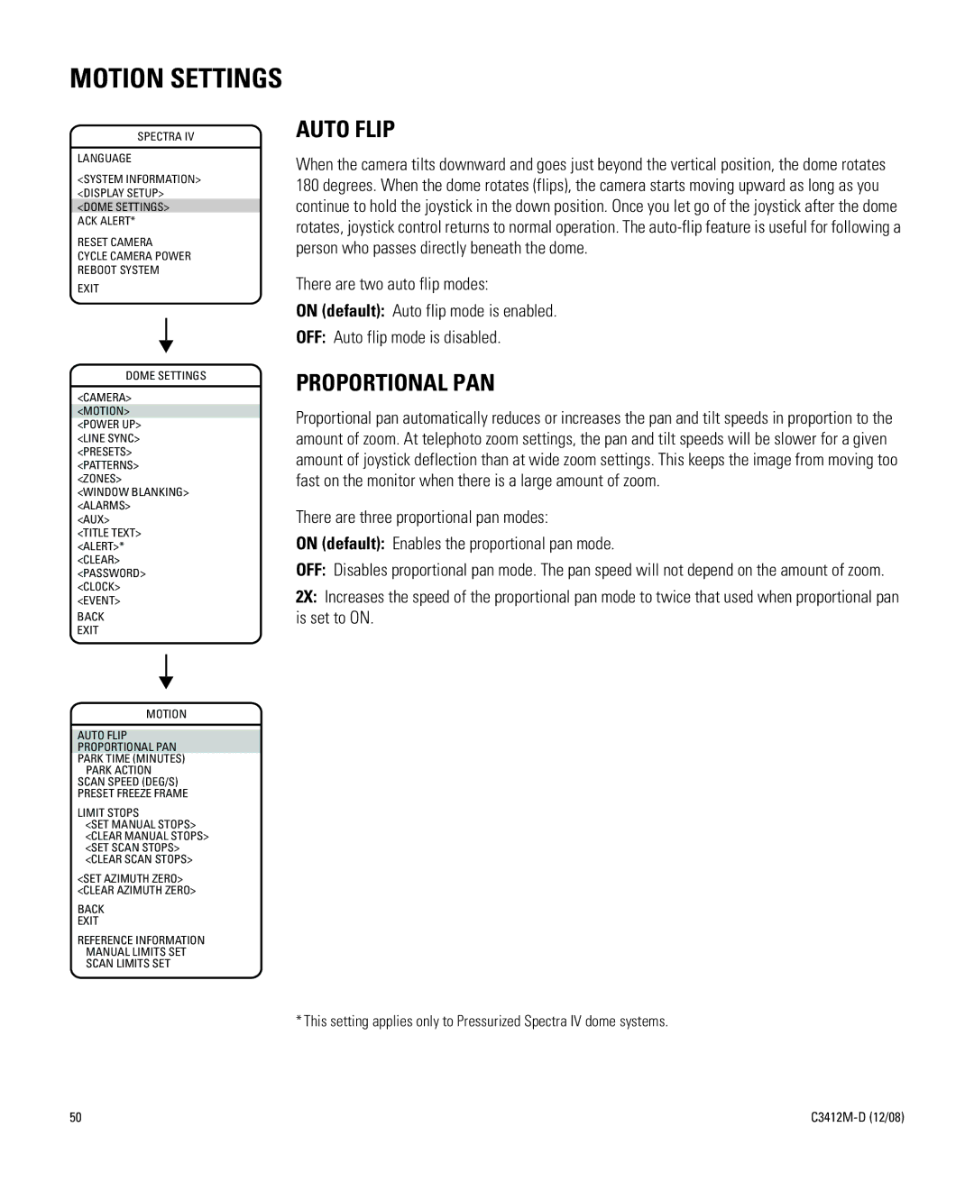 Pelco C3412M-D manual Auto Flip, Proportional PAN 