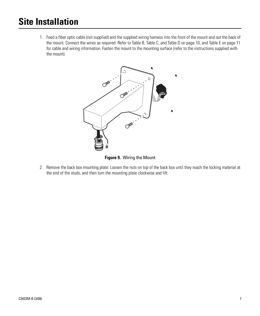 Pelco C3422M-B manual Site Installation, Wiring the Mount 