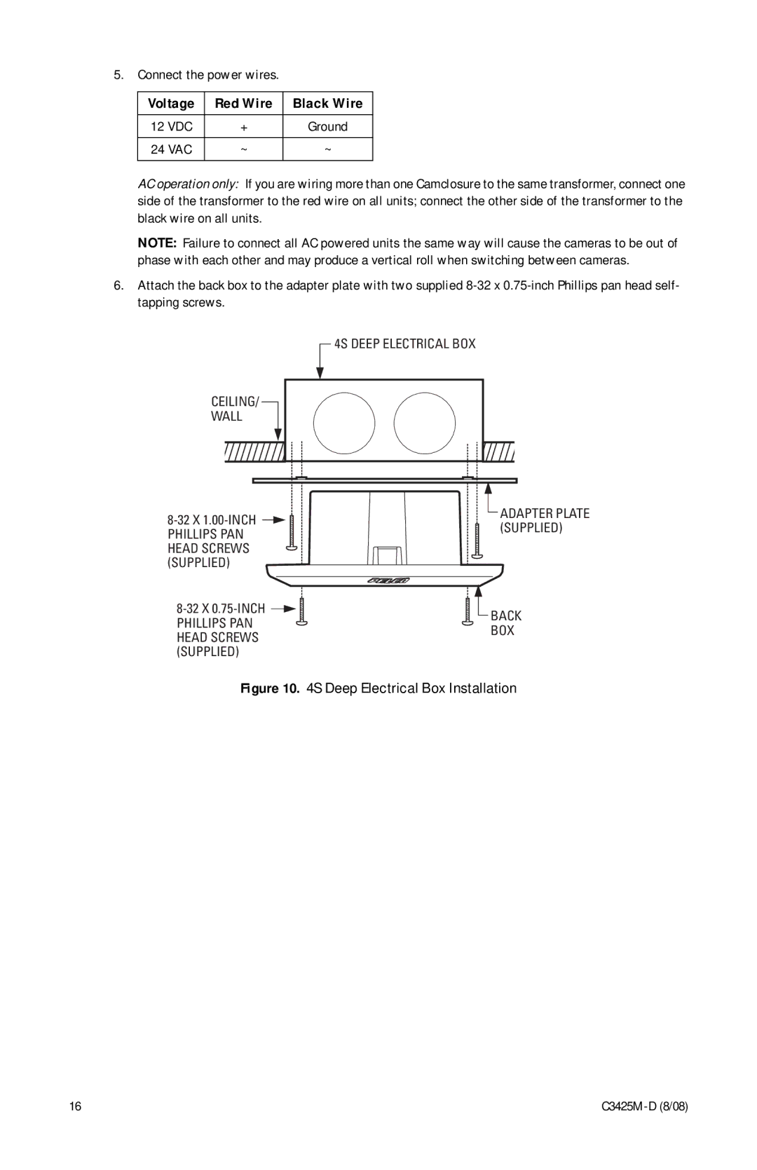 Pelco C3425M-D manual Deep Electrical Box Installation 