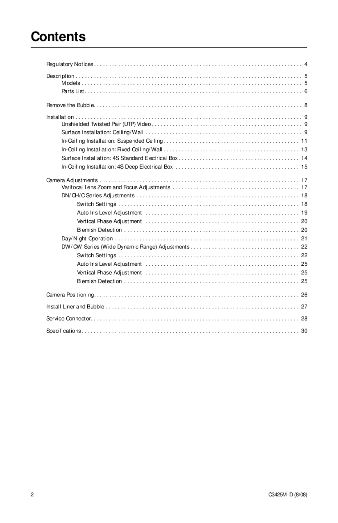 Pelco C3425M-D manual Contents 