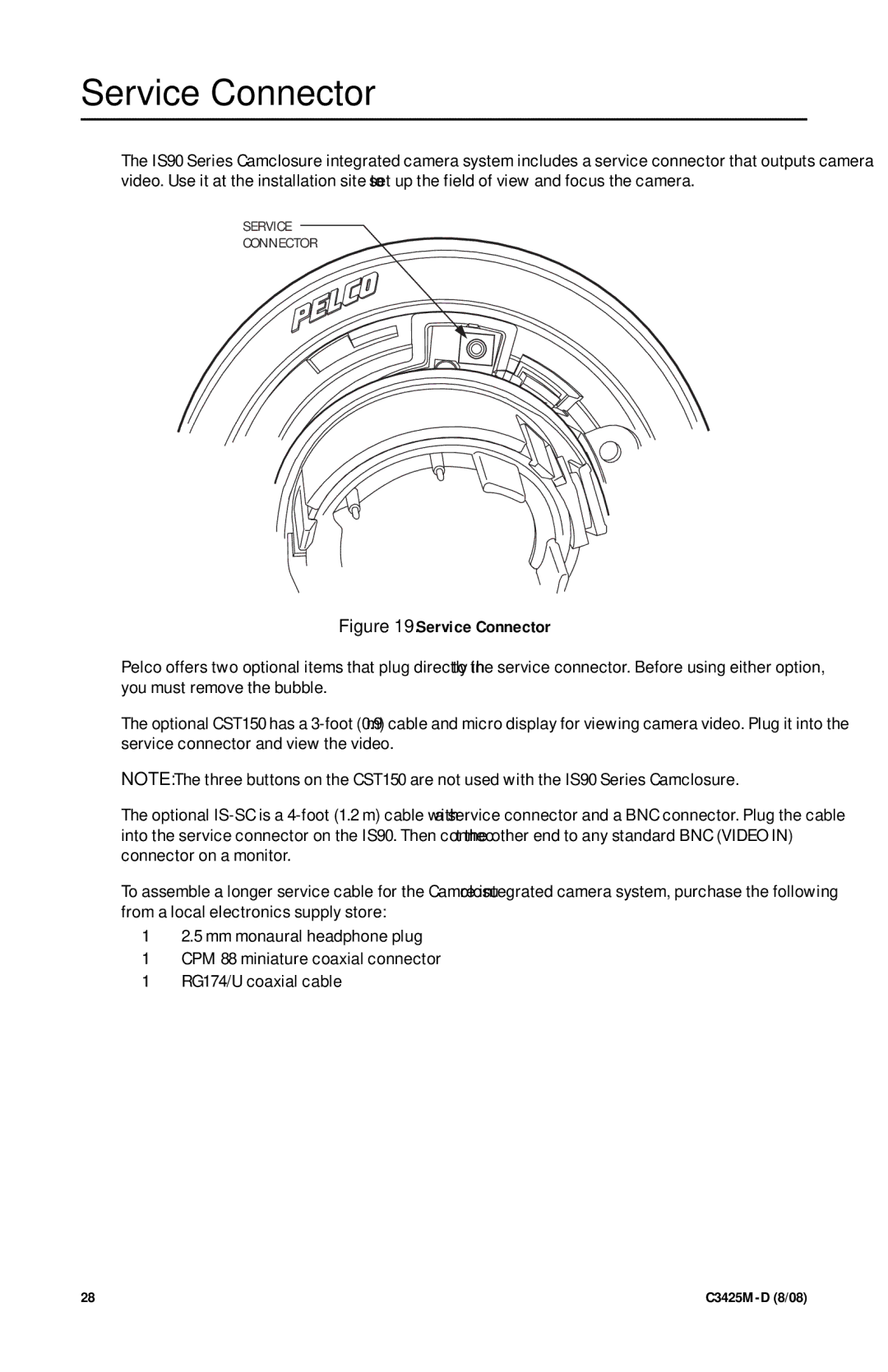 Pelco C3425M-D manual Service Connector 