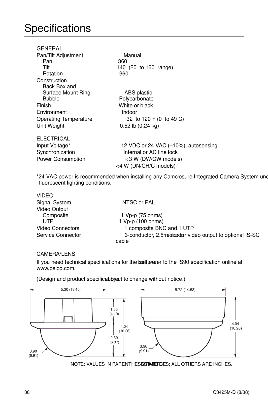 Pelco C3425M-D manual Specifications, General 