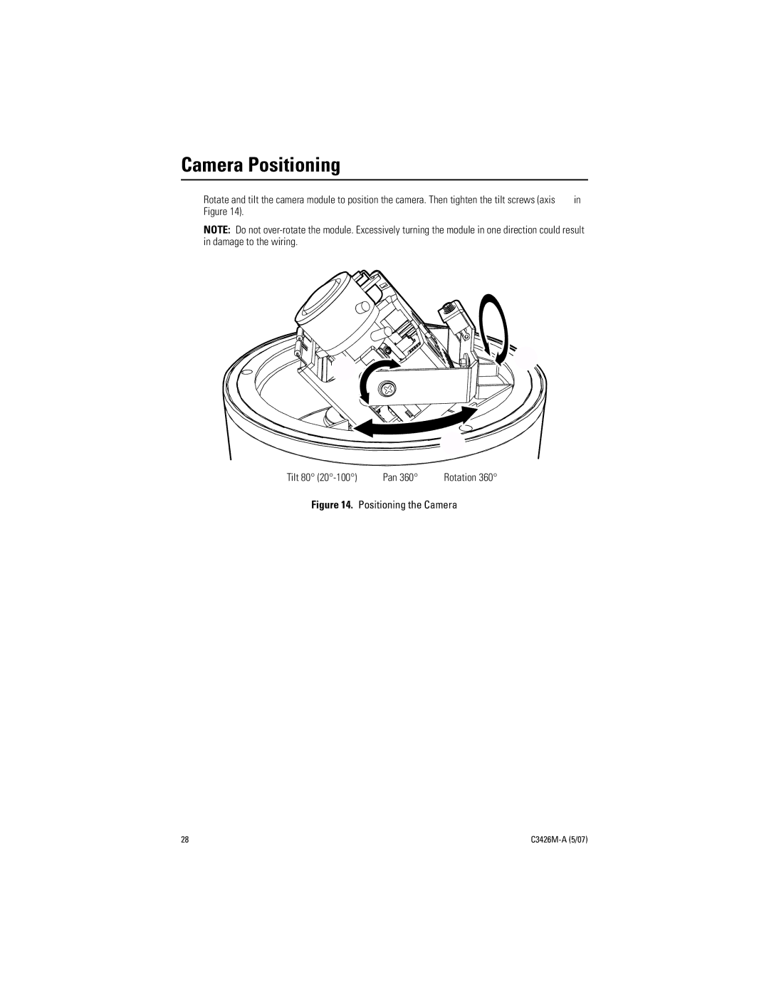 Pelco C3426M-A (5/07) manual Camera Positioning, Positioning the Camera 