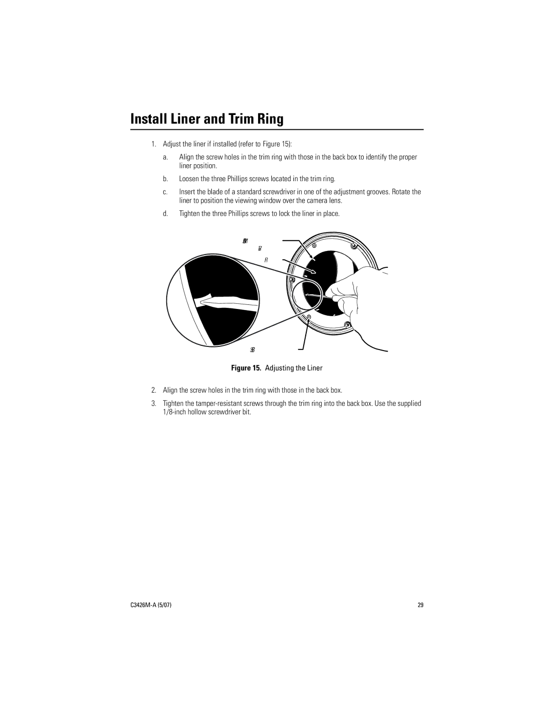 Pelco C3426M-A (5/07) manual Install Liner and Trim Ring 