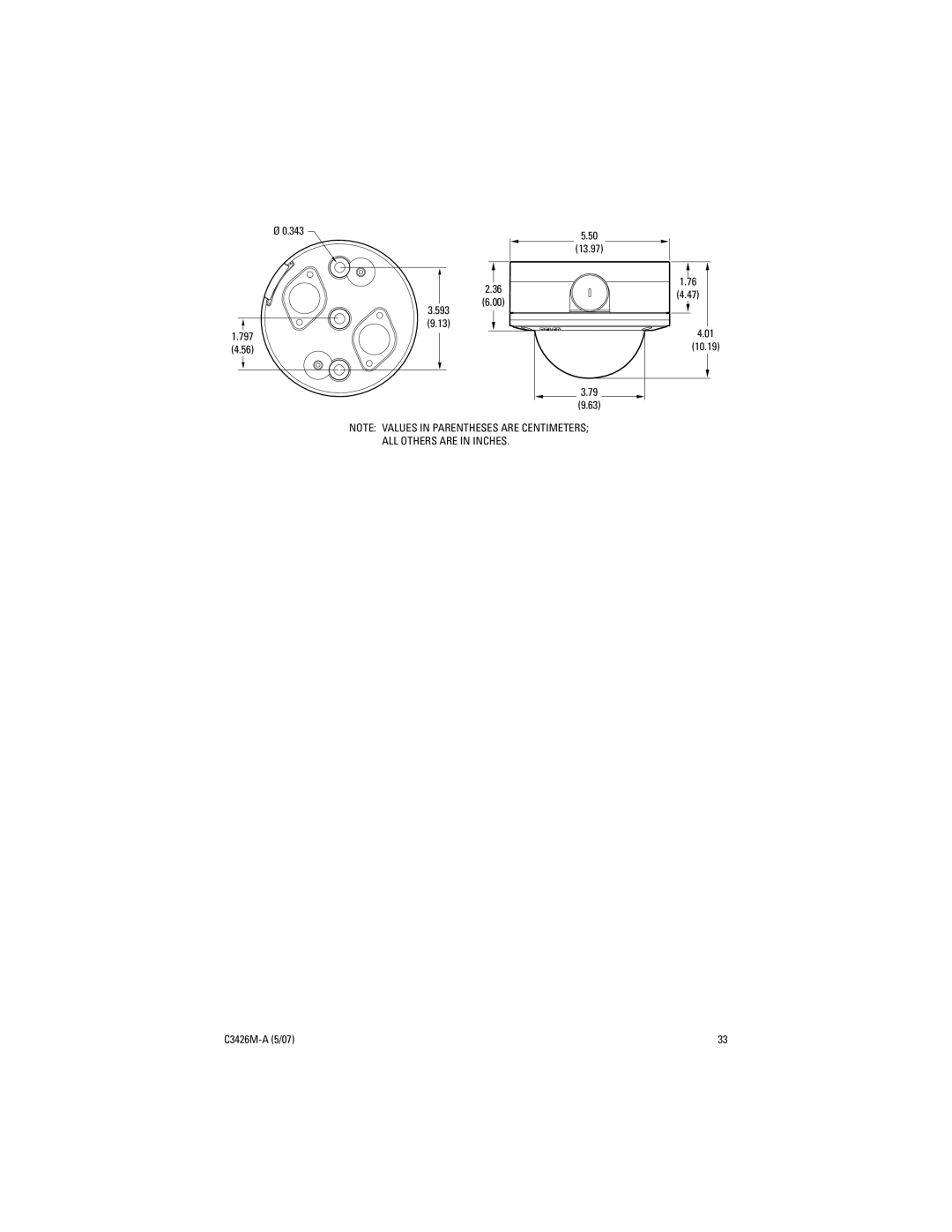 Pelco C3426M-A (5/07) manual ALL Others are in Inches 