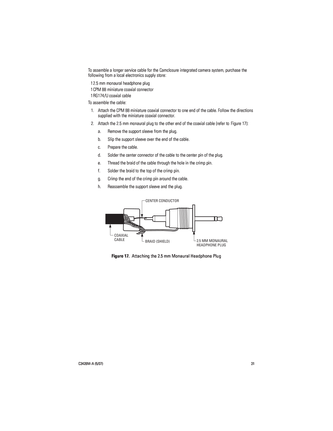 Pelco C3426M-A (5/07) manual To assemble the cable 