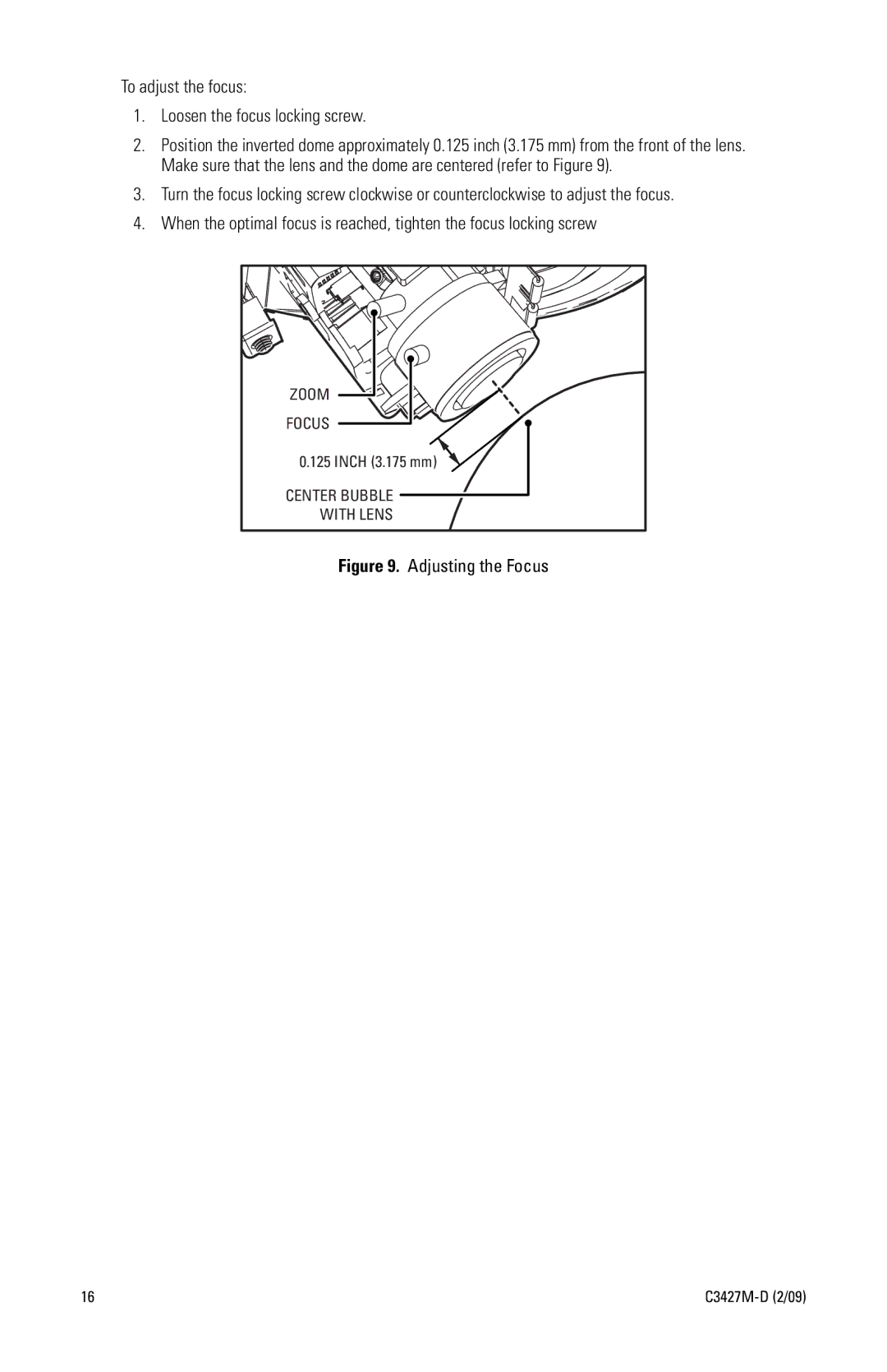 Pelco C3427M-D (2/09) manual Adjusting the Focus 