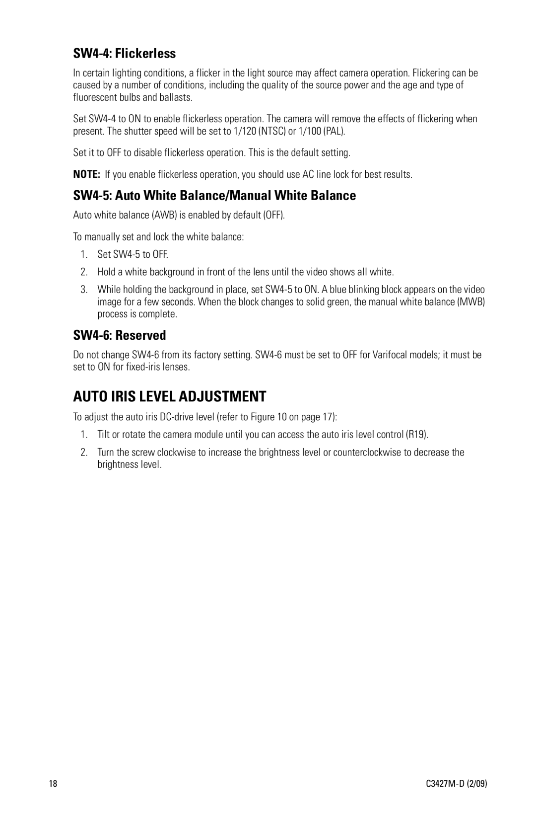 Pelco C3427M-D (2/09) manual Auto Iris Level Adjustment 