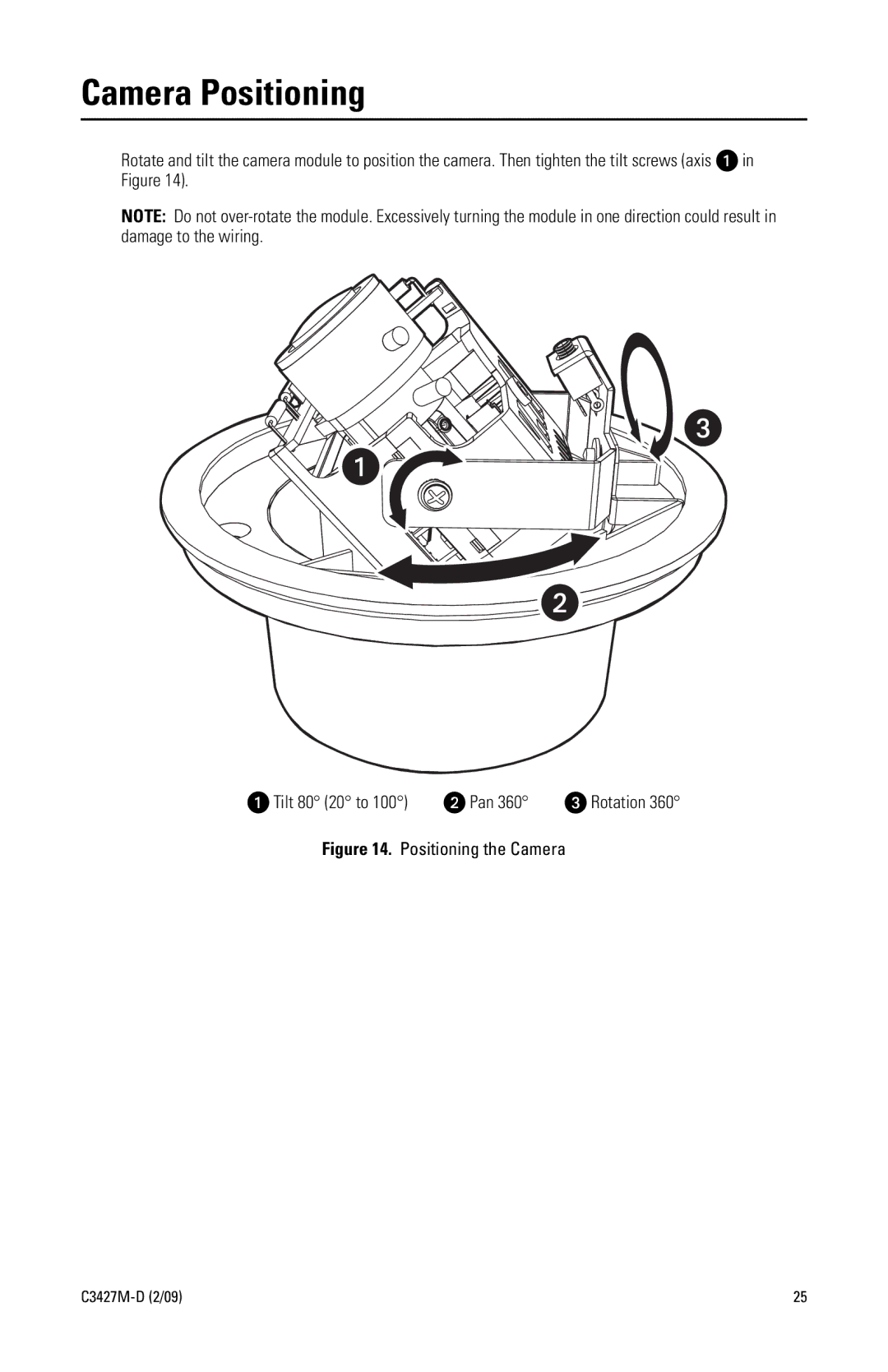 Pelco C3427M-D (2/09) manual Camera Positioning, Positioning the Camera 