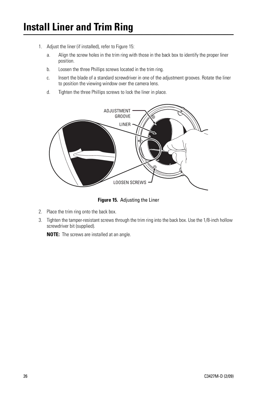 Pelco C3427M-D (2/09) manual Install Liner and Trim Ring 