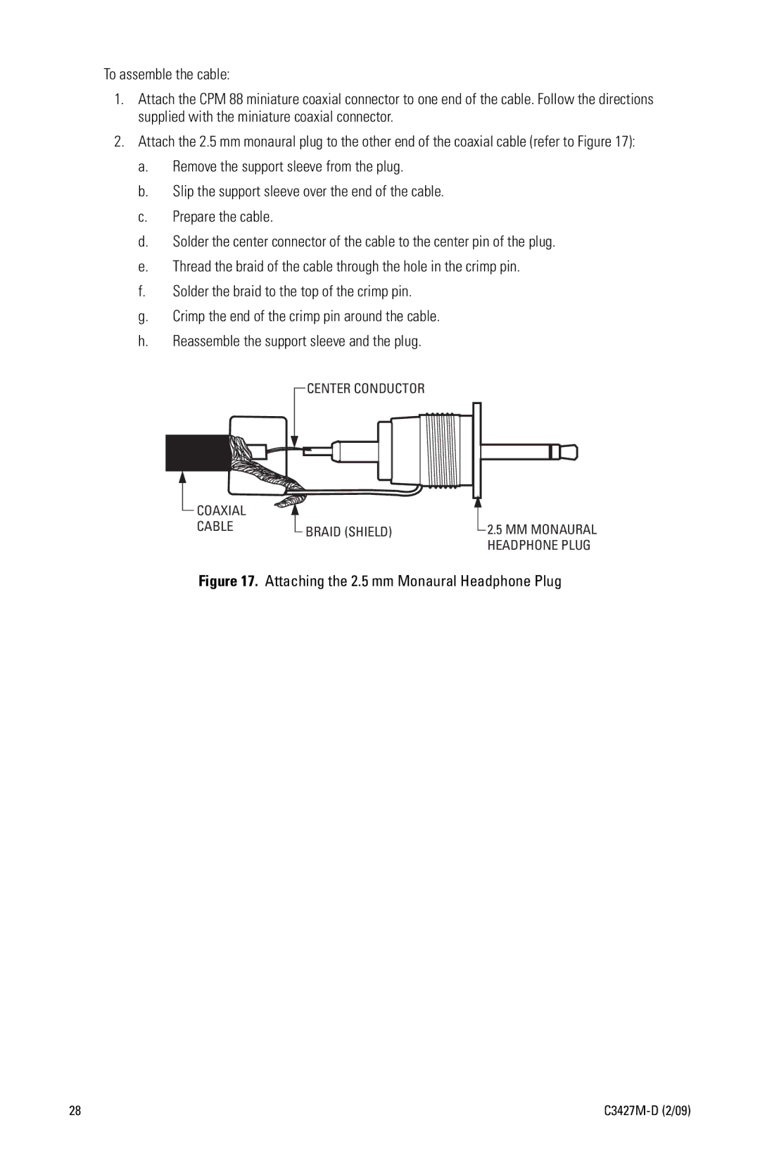 Pelco C3427M-D (2/09) manual Attaching the 2.5 mm Monaural Headphone Plug 