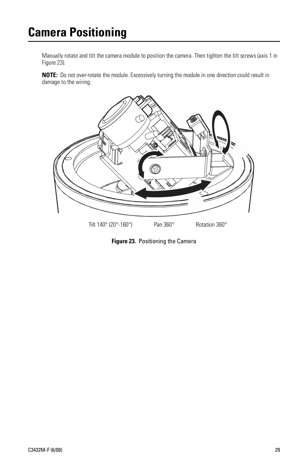 Pelco C3432M-F manual Camera Positioning, Positioning the Camera 