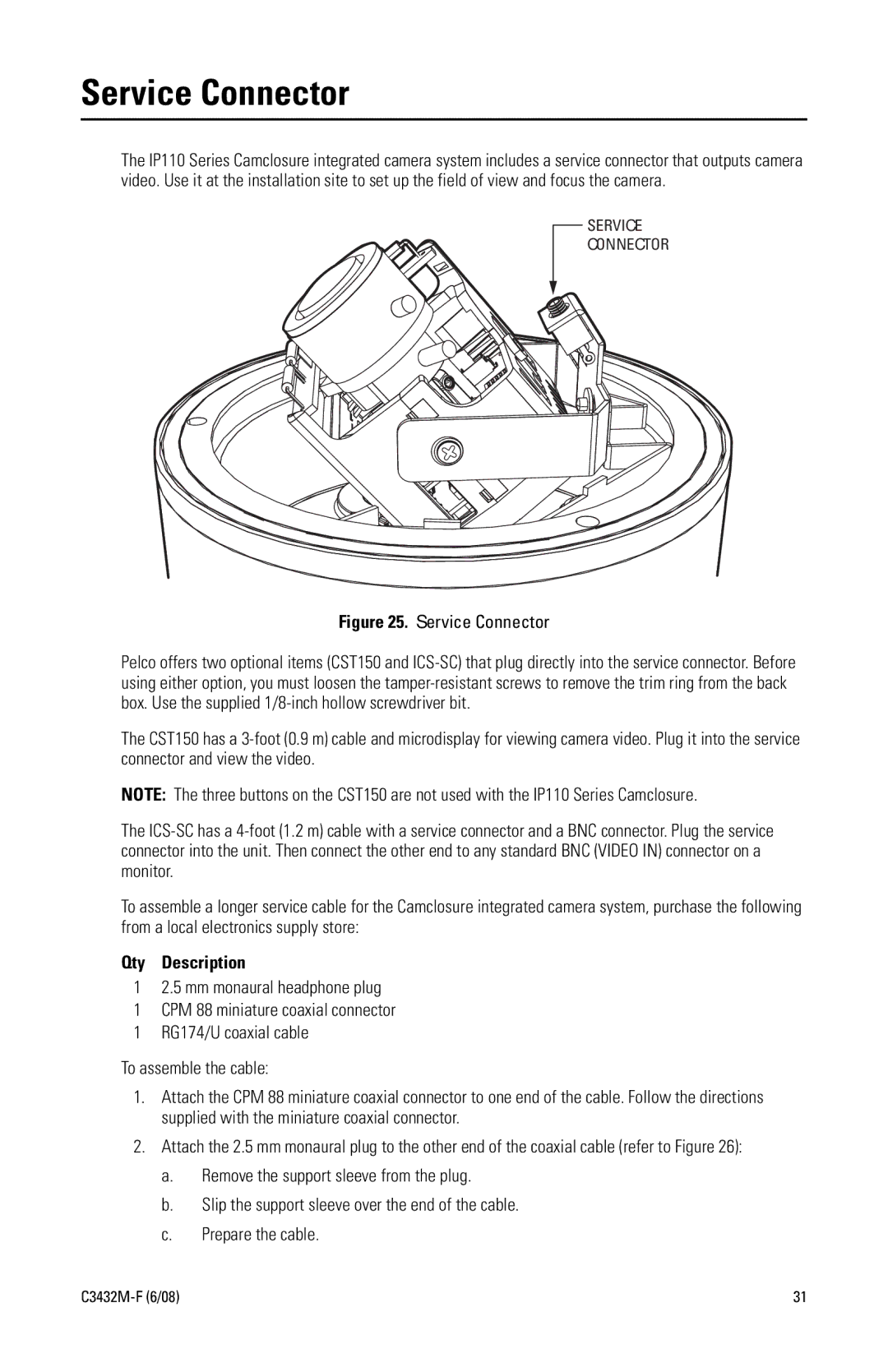 Pelco C3432M-F manual Service Connector 