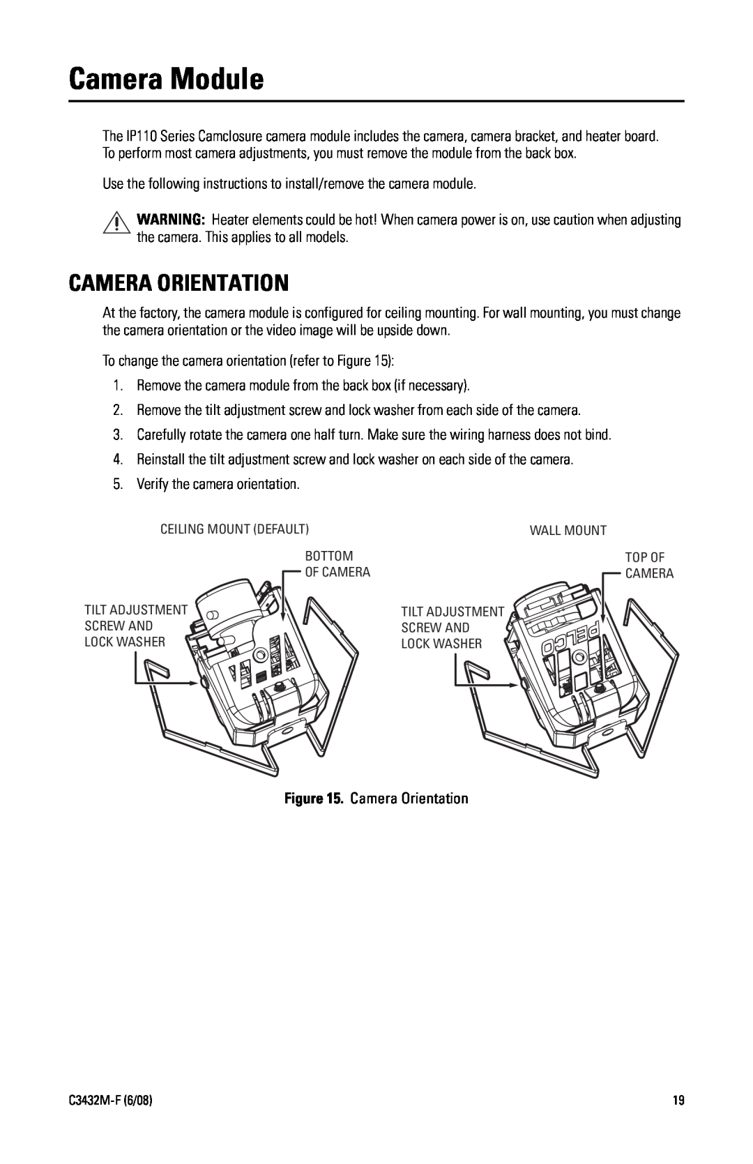 Pelco C3432M-F manual Camera Module, Camera Orientation 