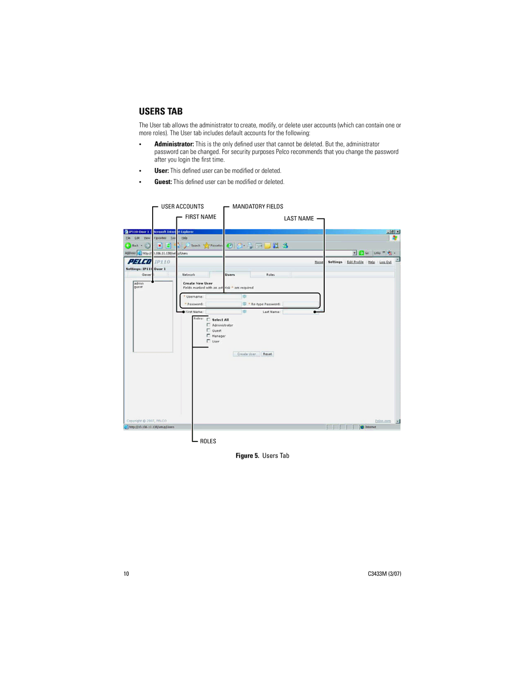 Pelco C3433M (3/07) manual Users TAB, Users Tab 