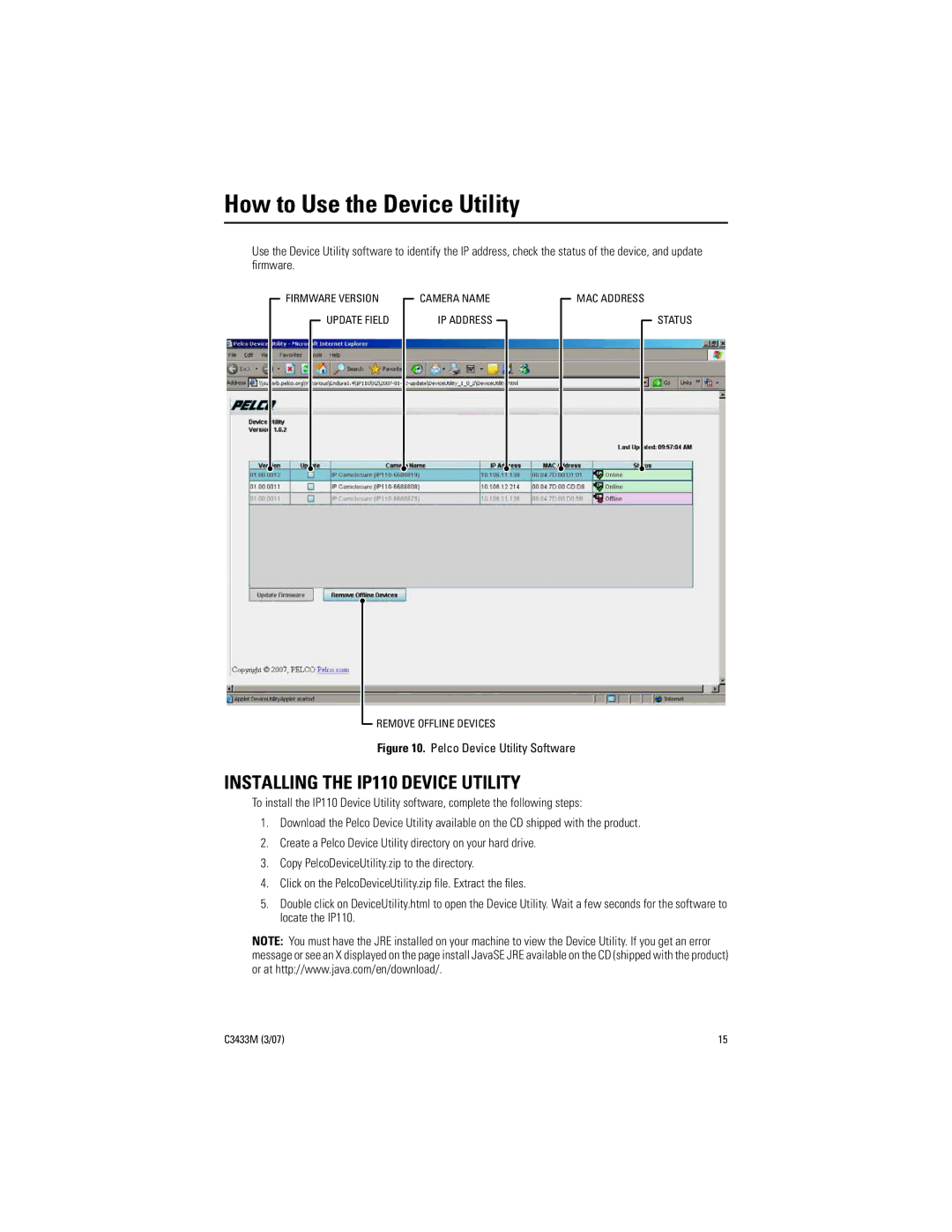 Pelco C3433M (3/07) manual How to Use the Device Utility, Installing the IP110 Device Utility 