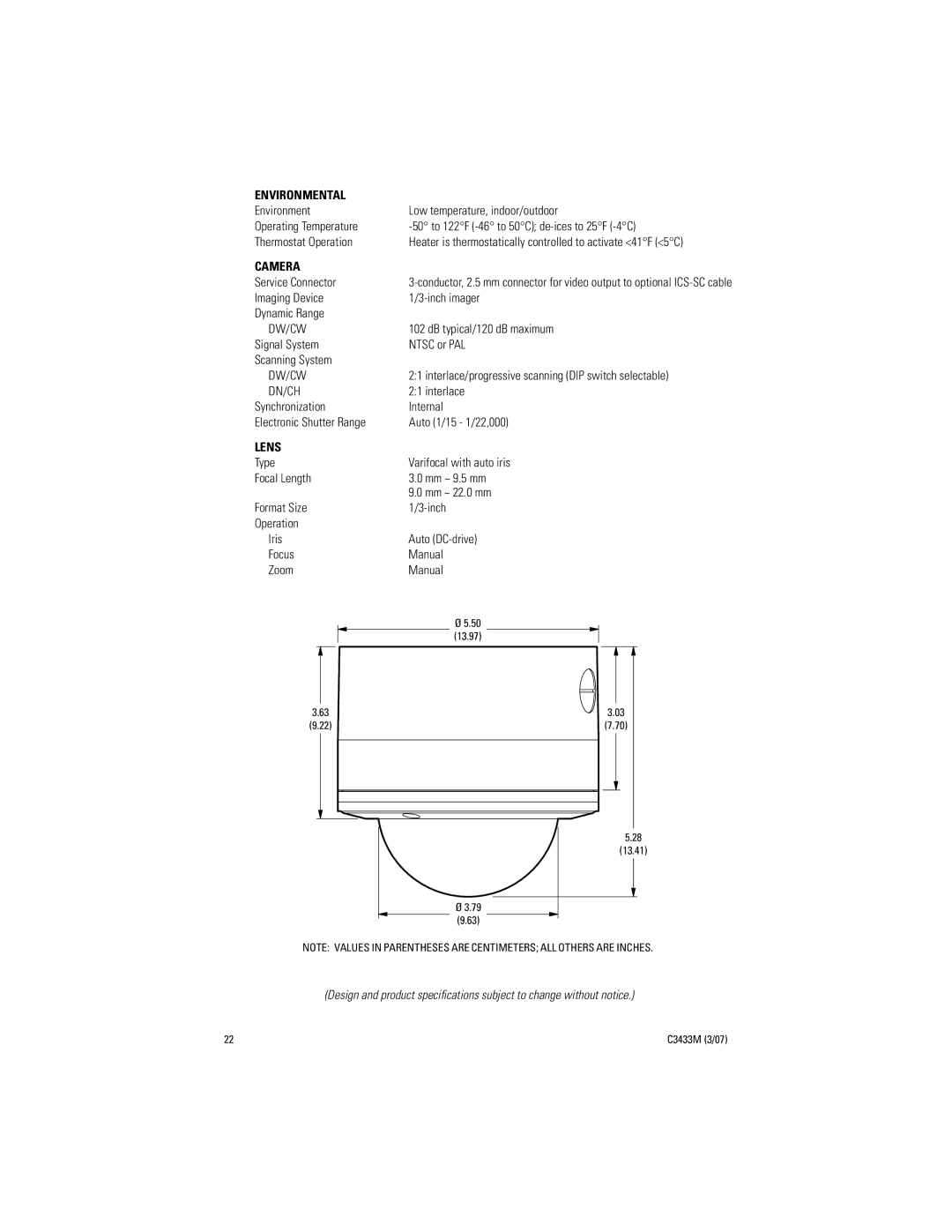 Pelco C3433M (3/07) manual Imaging Device Inch imager Dynamic Range, DB typical/120 dB maximum, Interlace 