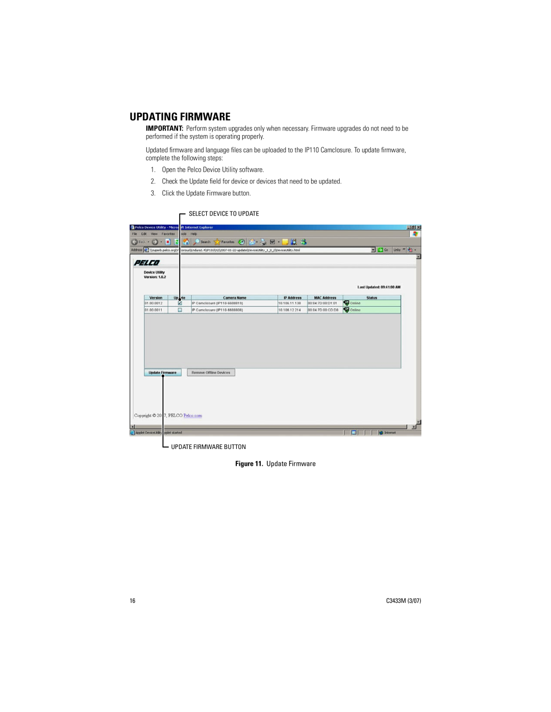 Pelco C3433M (3/07) manual Updating Firmware 