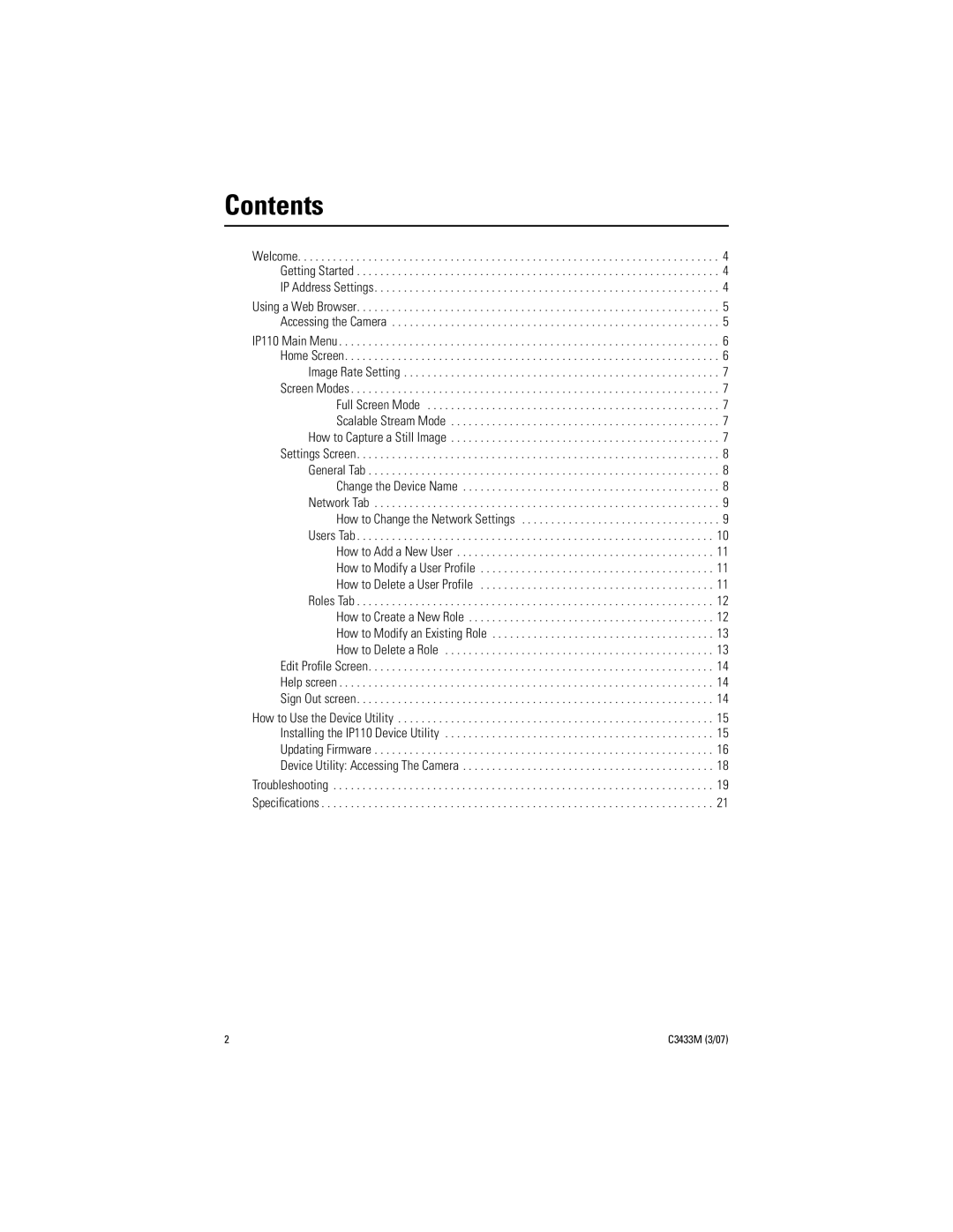 Pelco C3433M (3/07) manual Contents 