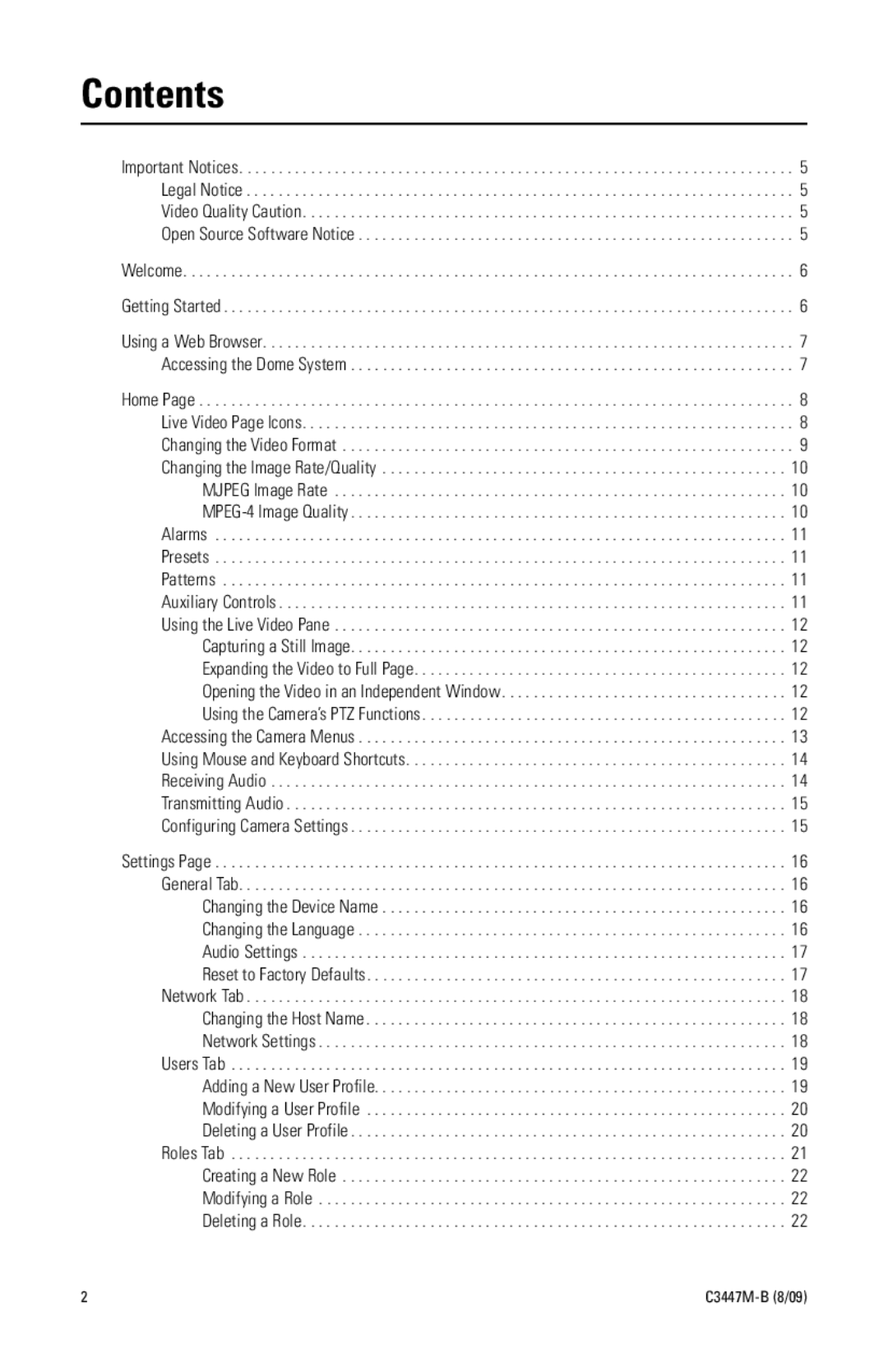 Pelco C3447M-B (8/09) manual Contents 