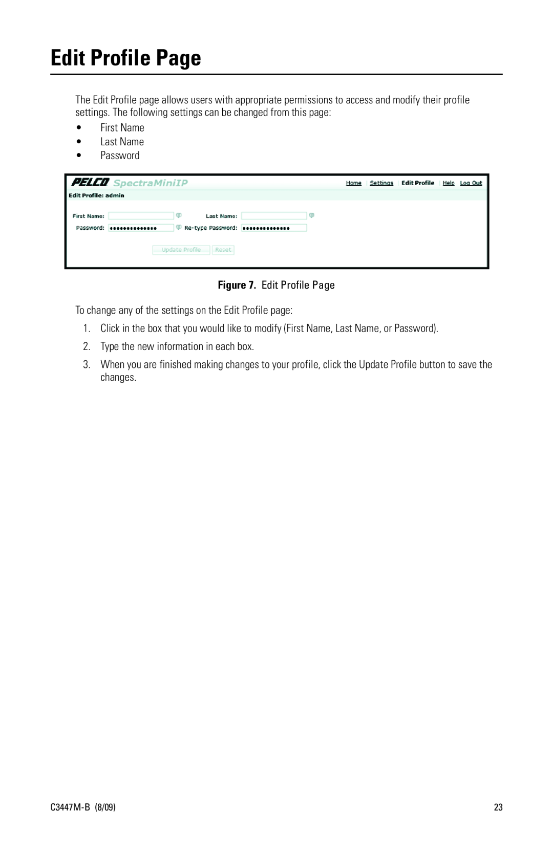 Pelco C3447M-B (8/09) manual Edit Profile Page 
