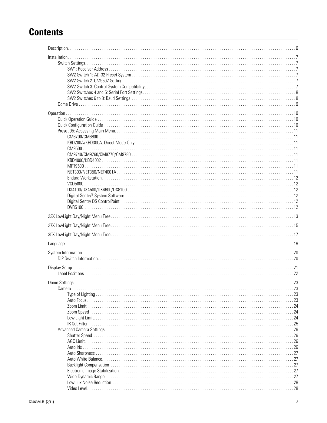 Pelco C3463M-B manual Contents 