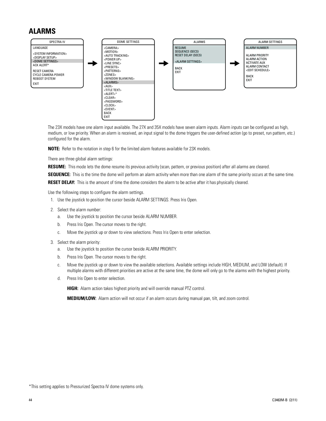 Pelco C3463M-B manual Alarms, Spectra Language 