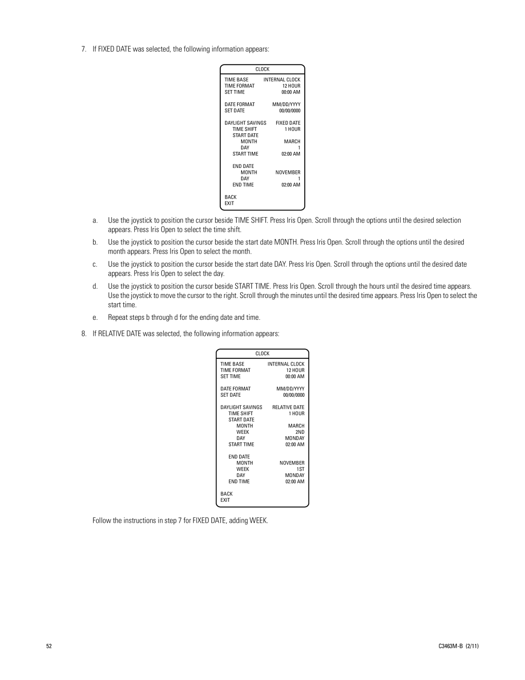Pelco C3463M-B manual Follow the instructions in for Fixed DATE, adding Week 
