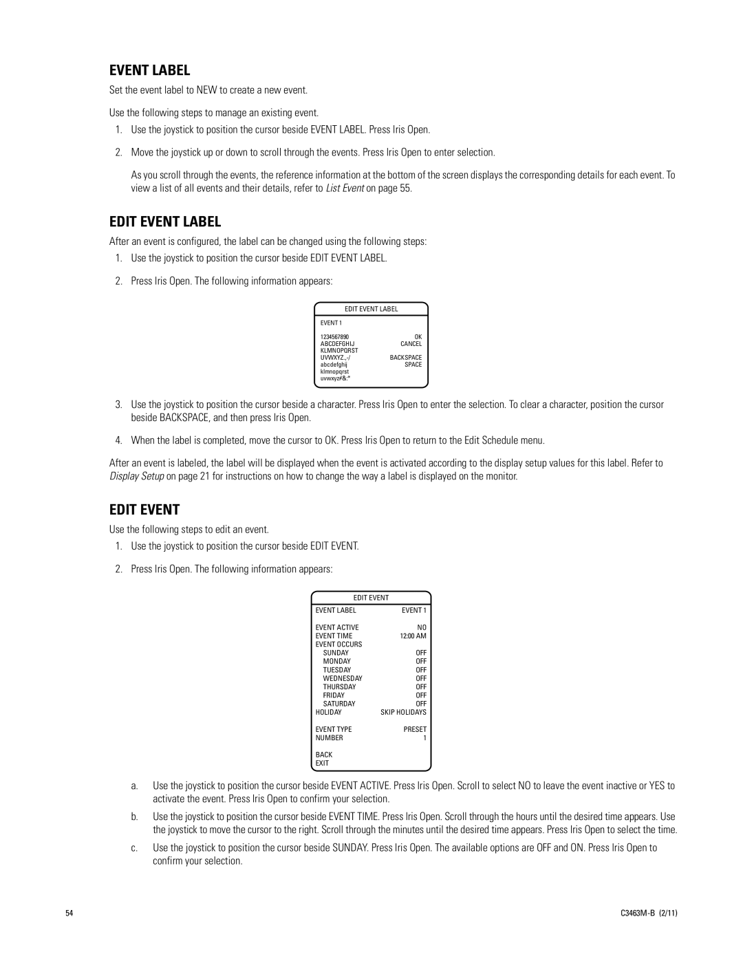 Pelco C3463M-B manual Edit Event Label 