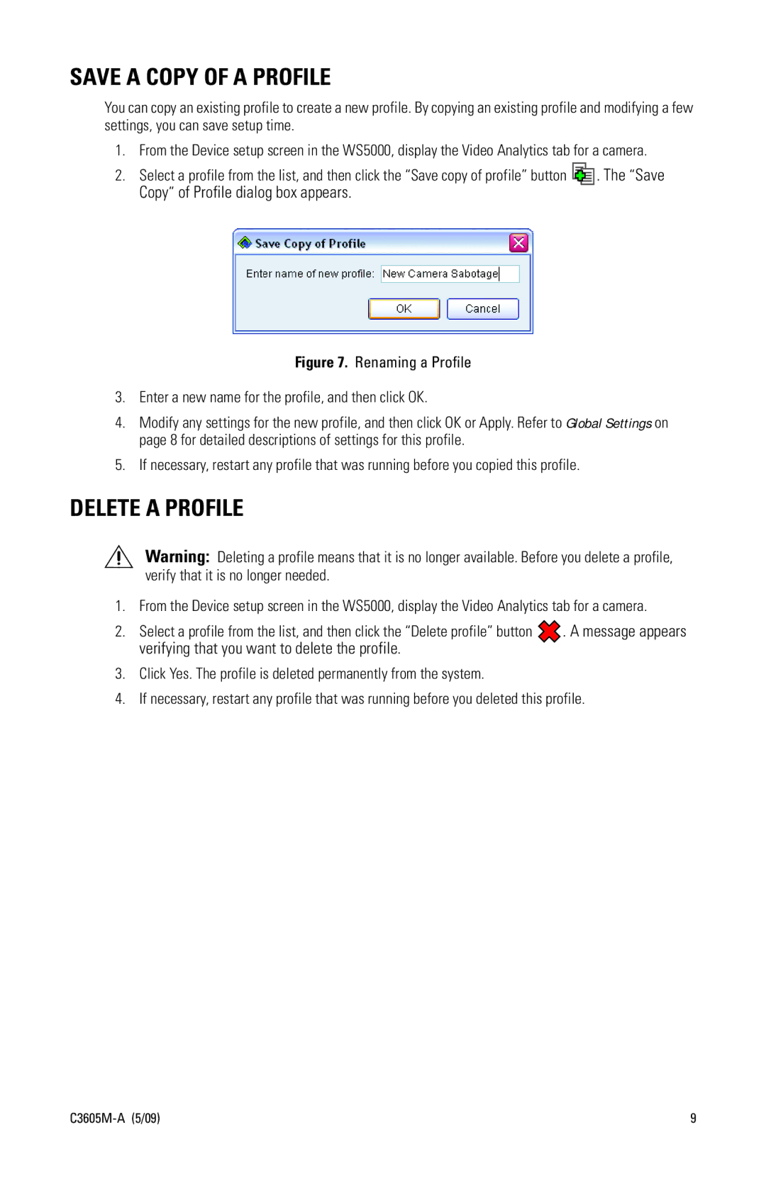 Pelco C3605M-A manual Save a Copy of a Profile, Delete a Profile 