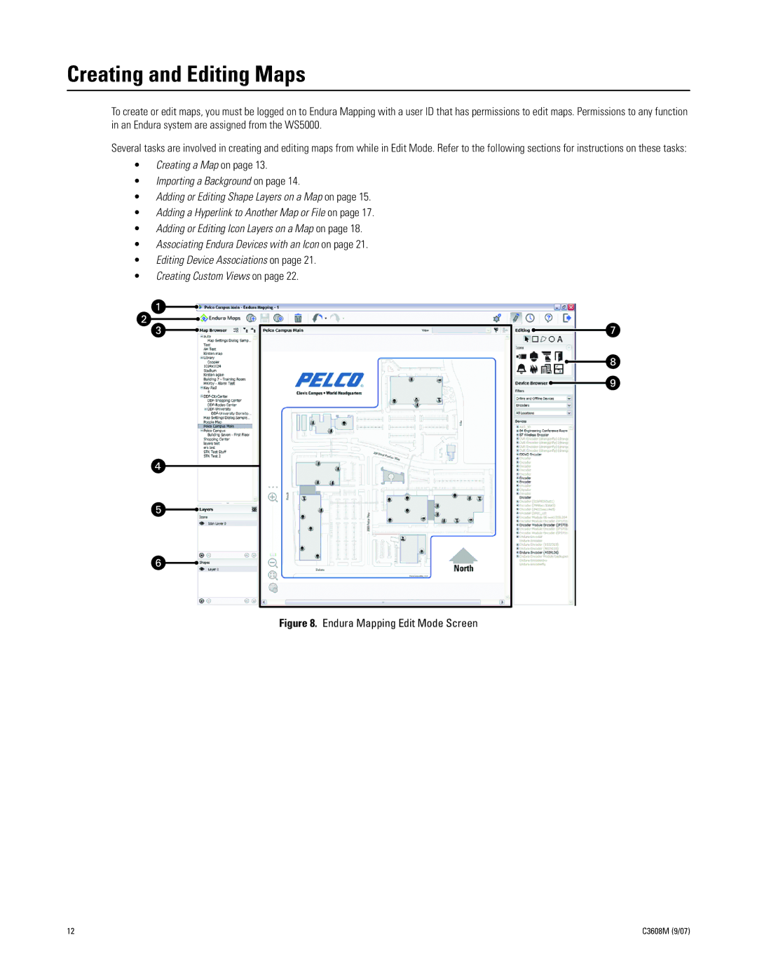 Pelco C3608M (9/07) manual Creating and Editing Maps, Endura Mapping Edit Mode Screen 