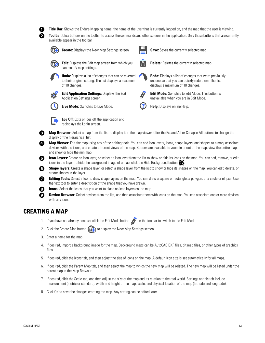 Pelco C3608M (9/07) manual Creating a MAP, Create Displays the New Map Settings screen 