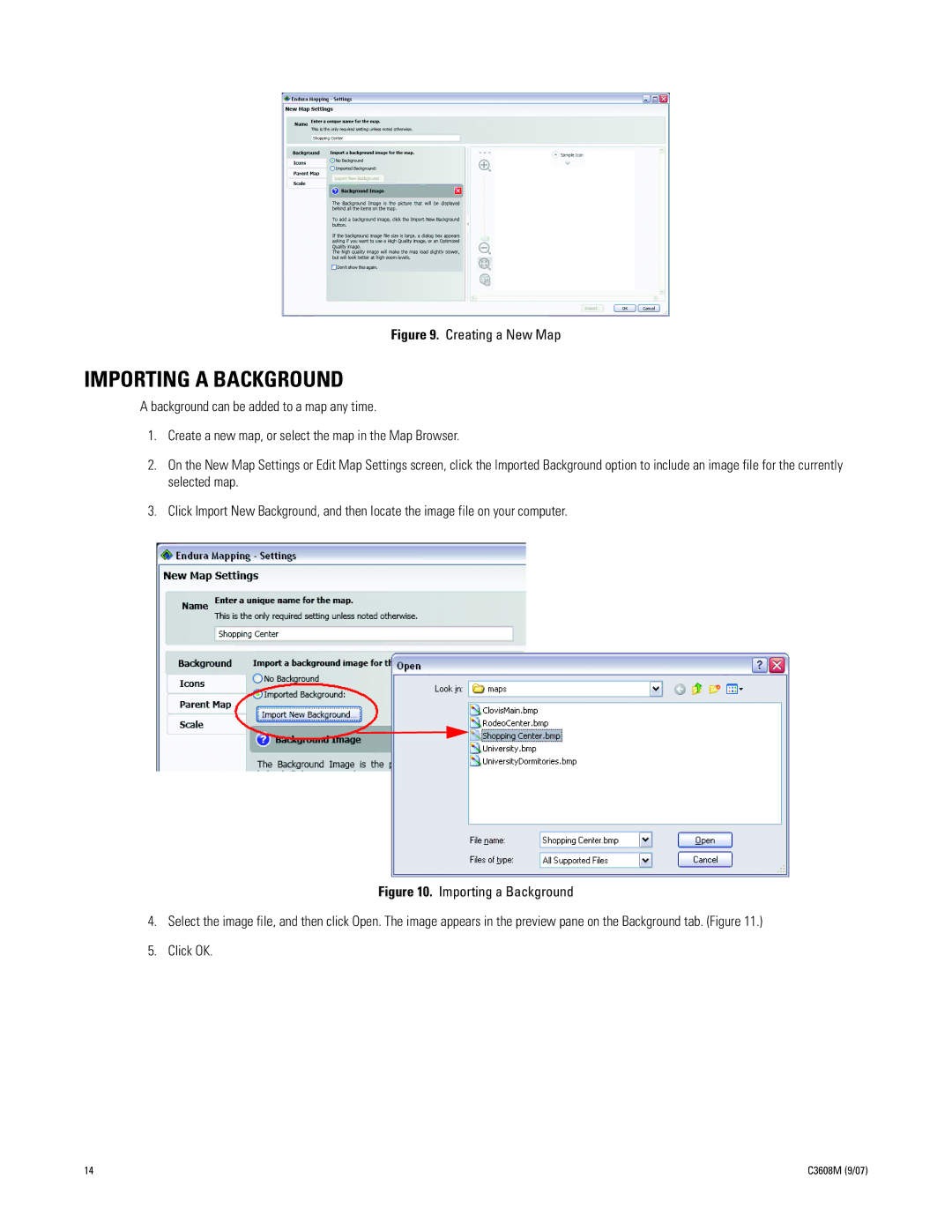 Pelco C3608M (9/07) manual Importing a Background, Creating a New Map 