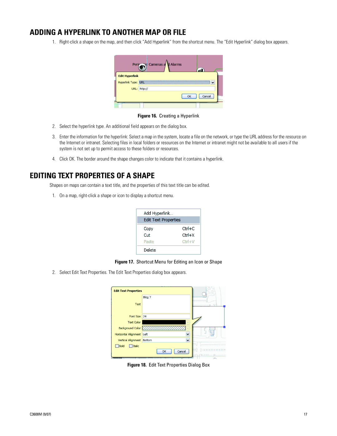 Pelco C3608M (9/07) manual Adding a Hyperlink to Another MAP or File, Editing Text Properties of a Shape 