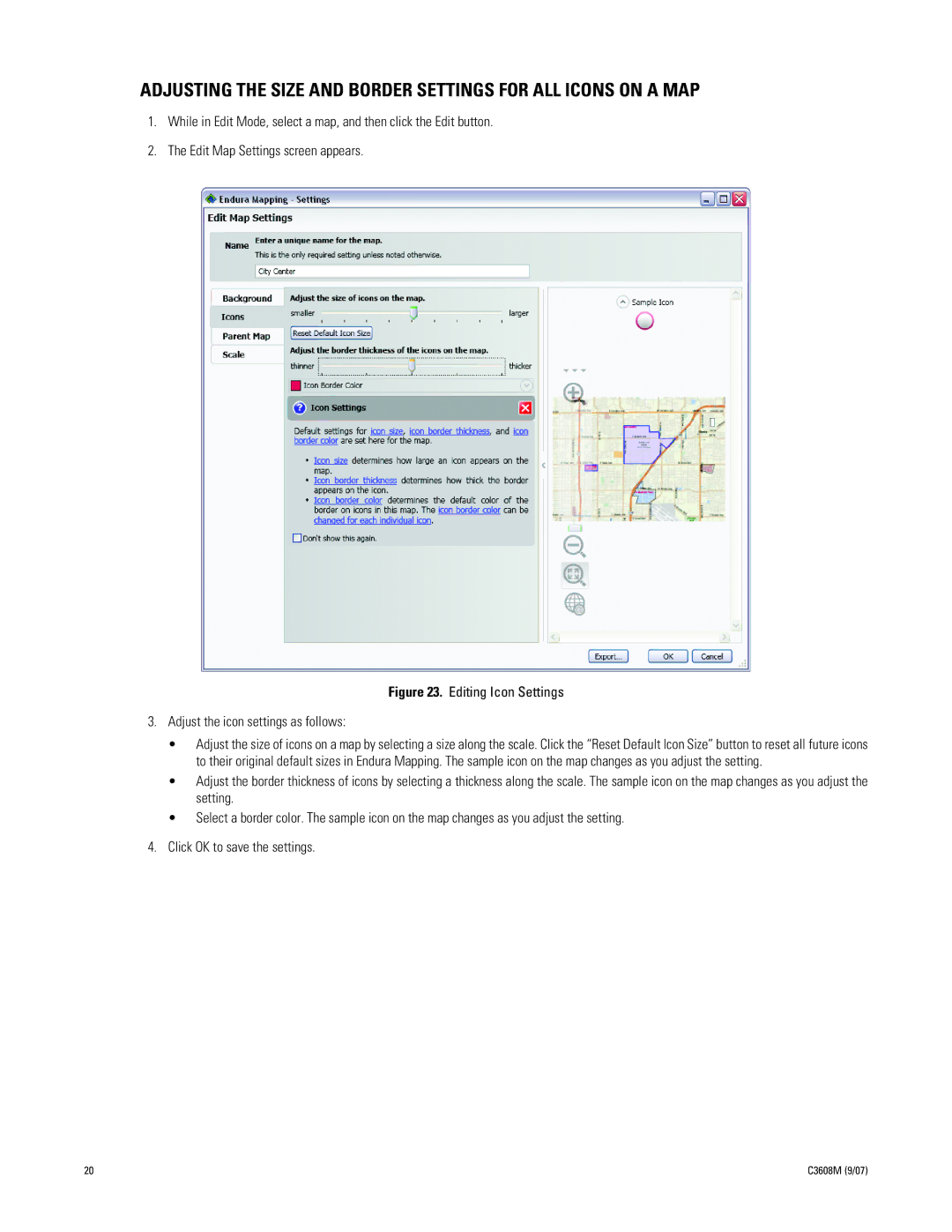 Pelco C3608M (9/07) manual Editing Icon Settings Adjust the icon settings as follows 