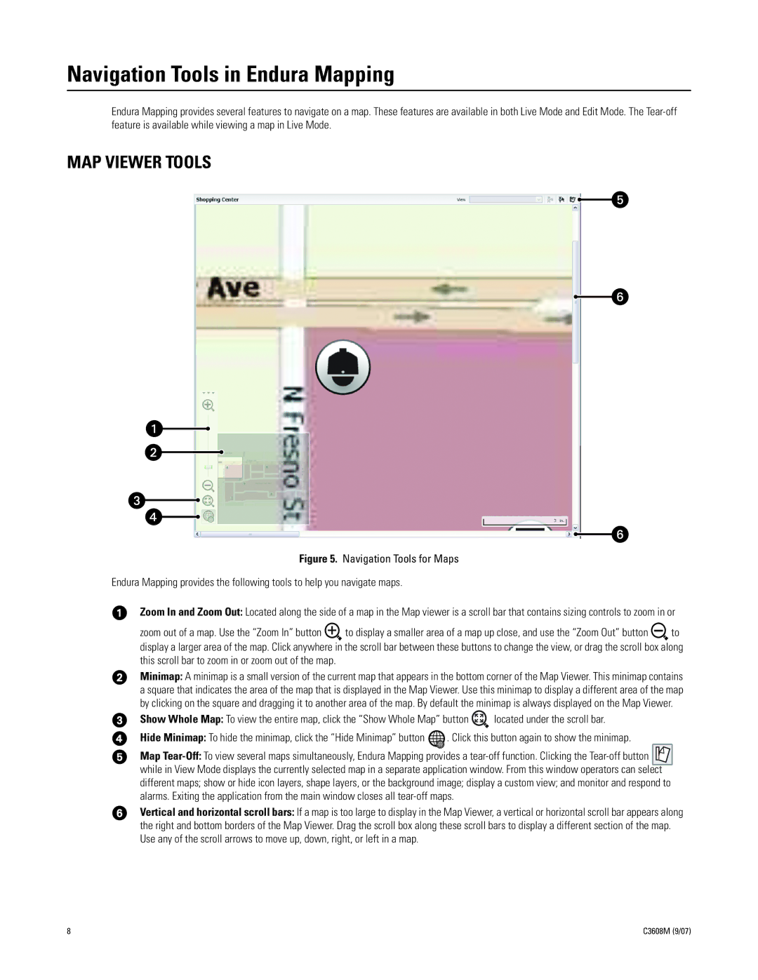 Pelco C3608M (9/07) manual Navigation Tools in Endura Mapping, MAP Viewer Tools 