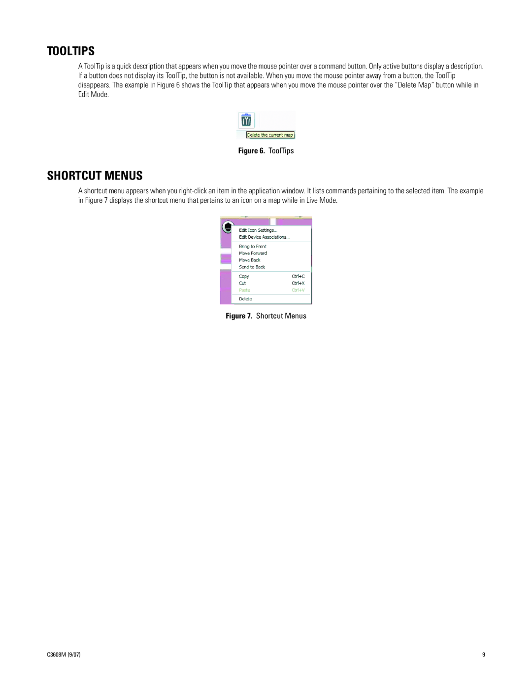 Pelco C3608M (9/07) manual Tooltips, Shortcut Menus 