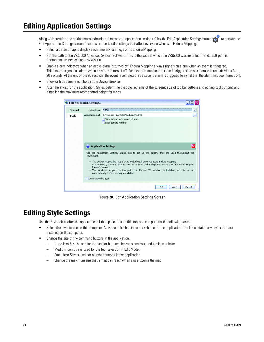 Pelco C3608M (9/07) manual Editing Application Settings, Editing Style Settings 